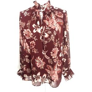 Violet + Claire Burgundy Floral Blouse Size L